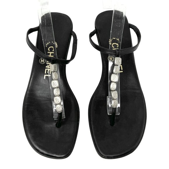 Chanel Y2K Black Leather Bead Sandals 36.5 Karl Lagerfeld Era - Picture 1 of 9